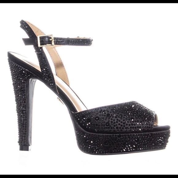 Thalia Sodi Bridget Rhinestone-Encrusted Platform Dress Sandals 10W Black - Picture 2 of 8